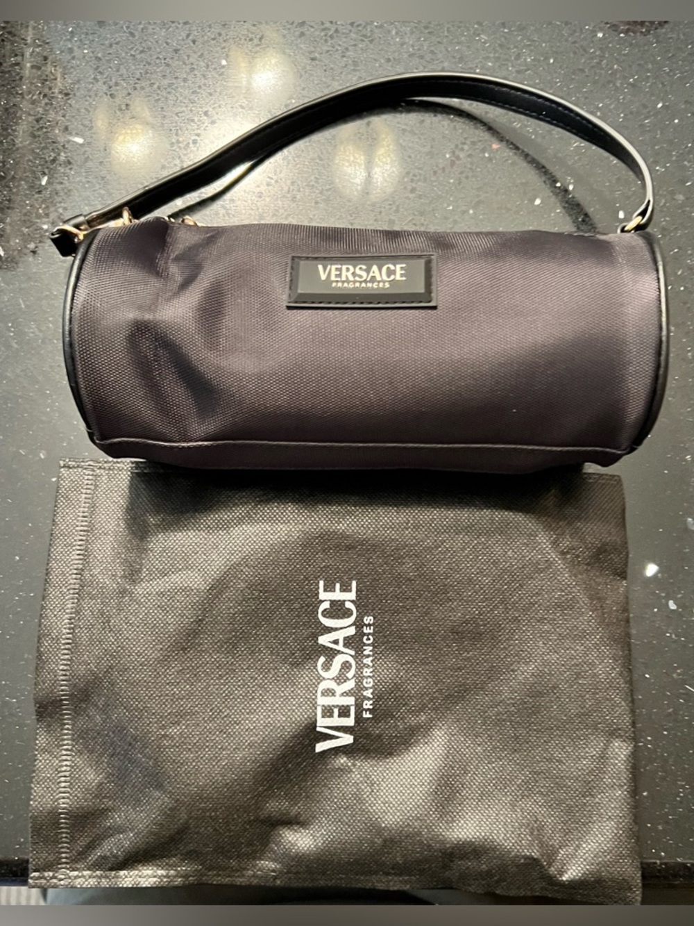 Versace Black Cylindrical Toiletry Bag